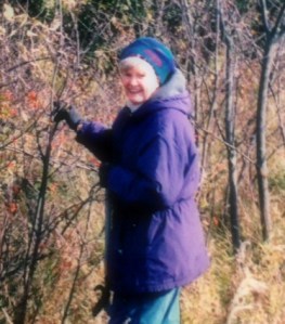 Aunt Nancy when she was about 85. She had just made us pull over when we were driving so she could look at plants growing on the side of the road.